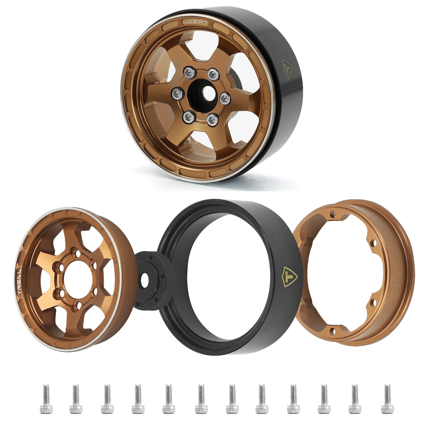 TREAL SCX24 Wheels 1.0" Beadlock Wheels (4P) Scale-Look Concave Six Spoke Rim Crawler Wheels for Axial SCX24 -Type D