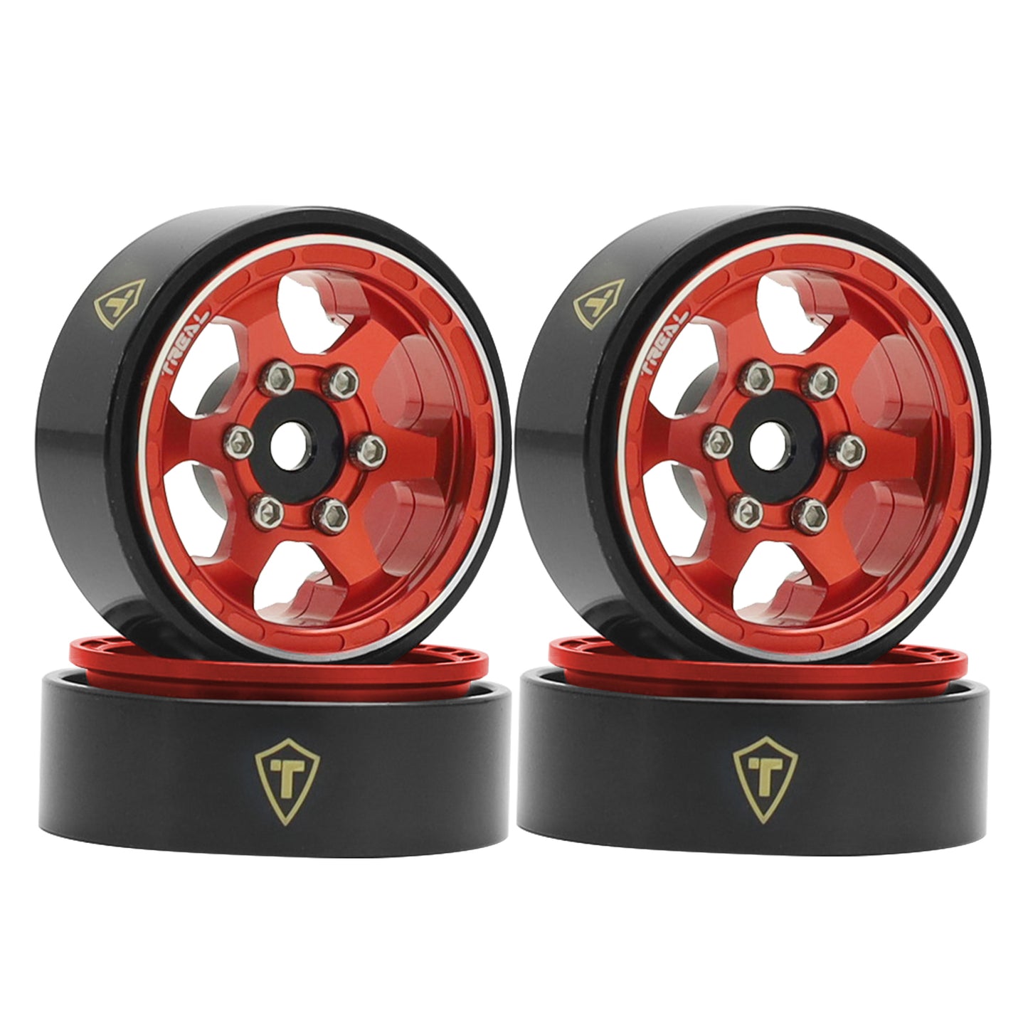 TREAL SCX24 Wheels 1.0" Beadlock Wheels (4P) Scale-Look Concave Six Spoke Rim Crawler Wheels for Axial SCX24 -Type D