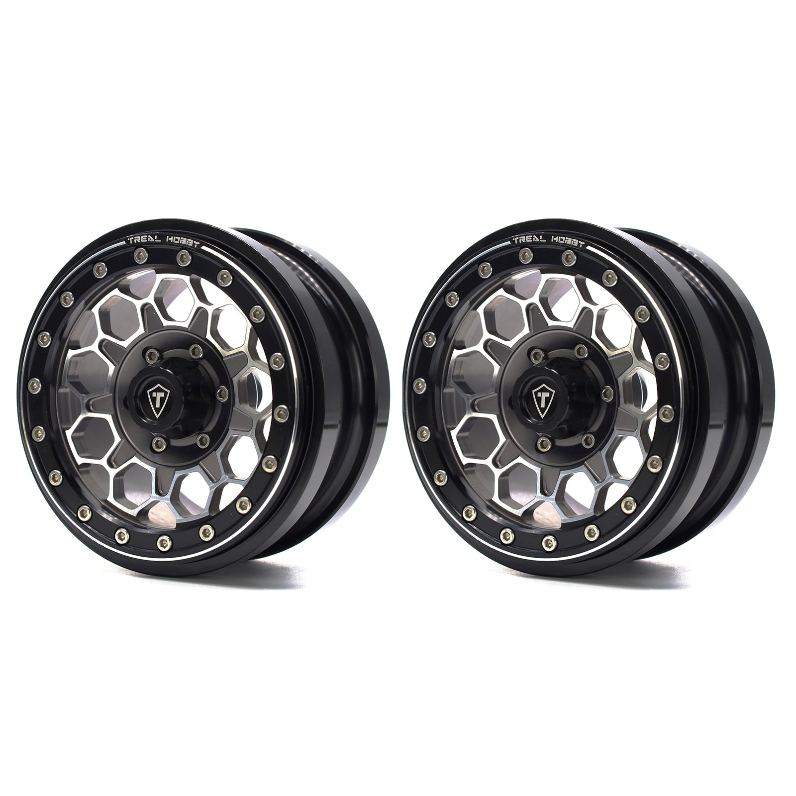 RC-Hub 4PCS 2.9" Beadlock Wheels Rims Set - Aluminum Alloy For 1/6 Axial SCX6 AXI05000 RC Crawler (Titanium Grey + Black)