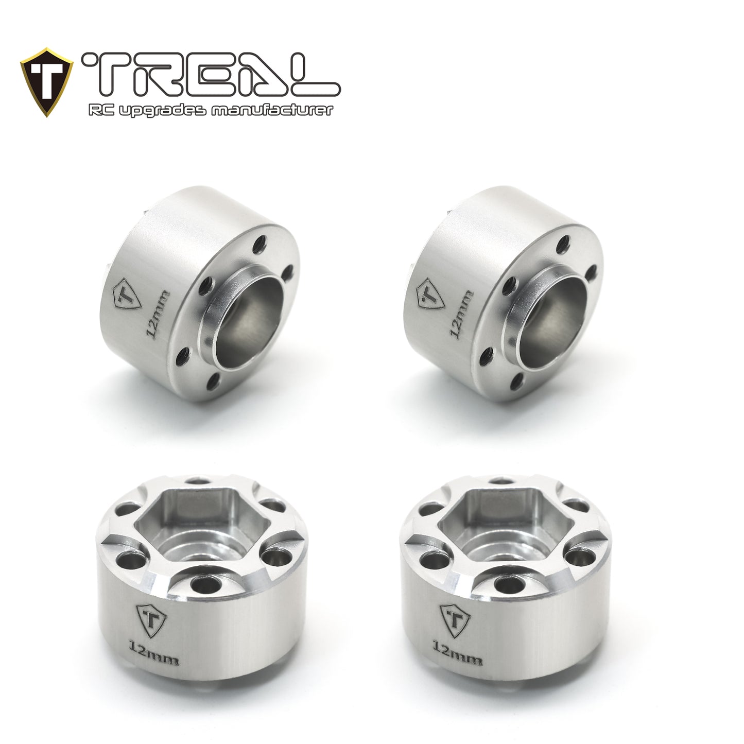 Treal 12mm Hex Hubs 1.9 Wheel Spacer Extension 12mm/15mm/18mm (4p)for 1/10 RC Crawler 1.9 inch Wheel Rim(Silver)
