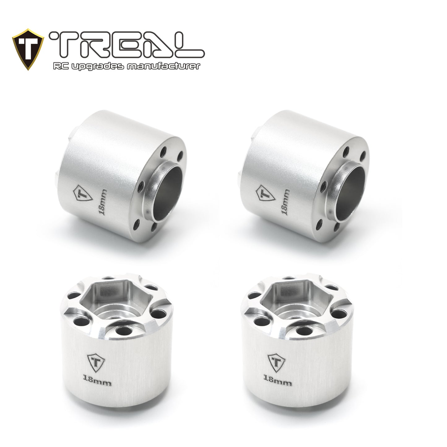 Treal 12mm Hex Hubs 1.9 Wheel Spacer Extension 12mm/15mm/18mm (4p)for 1/10 RC Crawler 1.9 inch Wheel Rim(Silver)