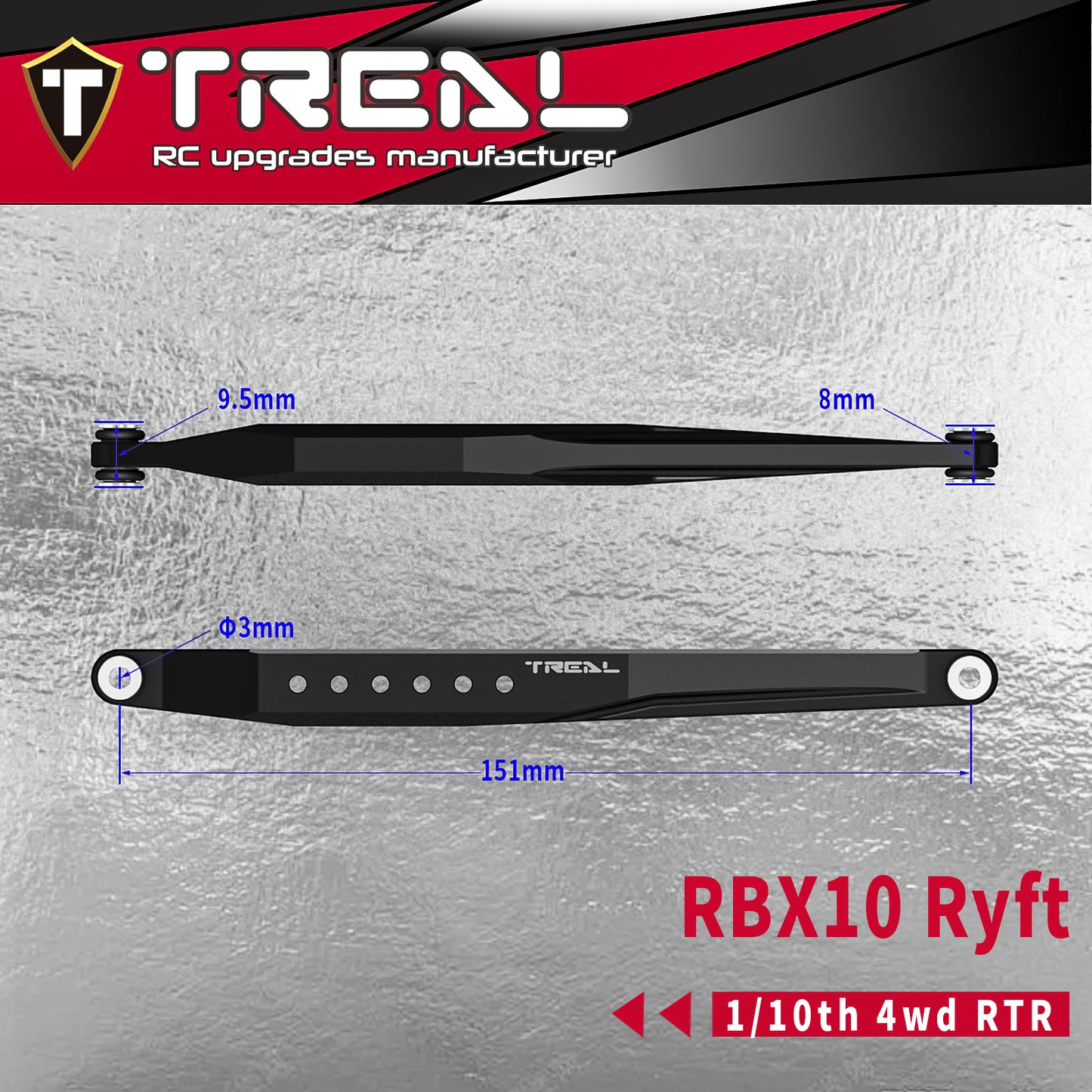 Treal Aluminum 7075 CNC Machined Rear Trailing Arms(2) for Axial 1/10 RBX10 Ryft