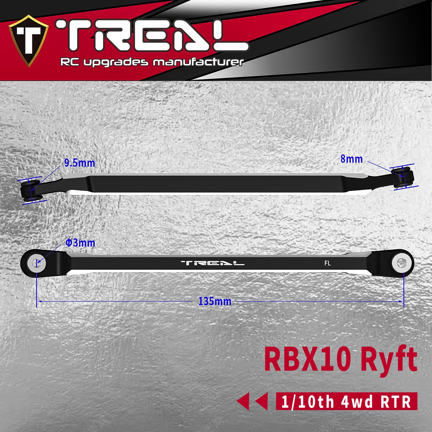 Treal Aluminum 7075 Front Lower Link Bars (2) pcs for Axial RBX10 Ryft
