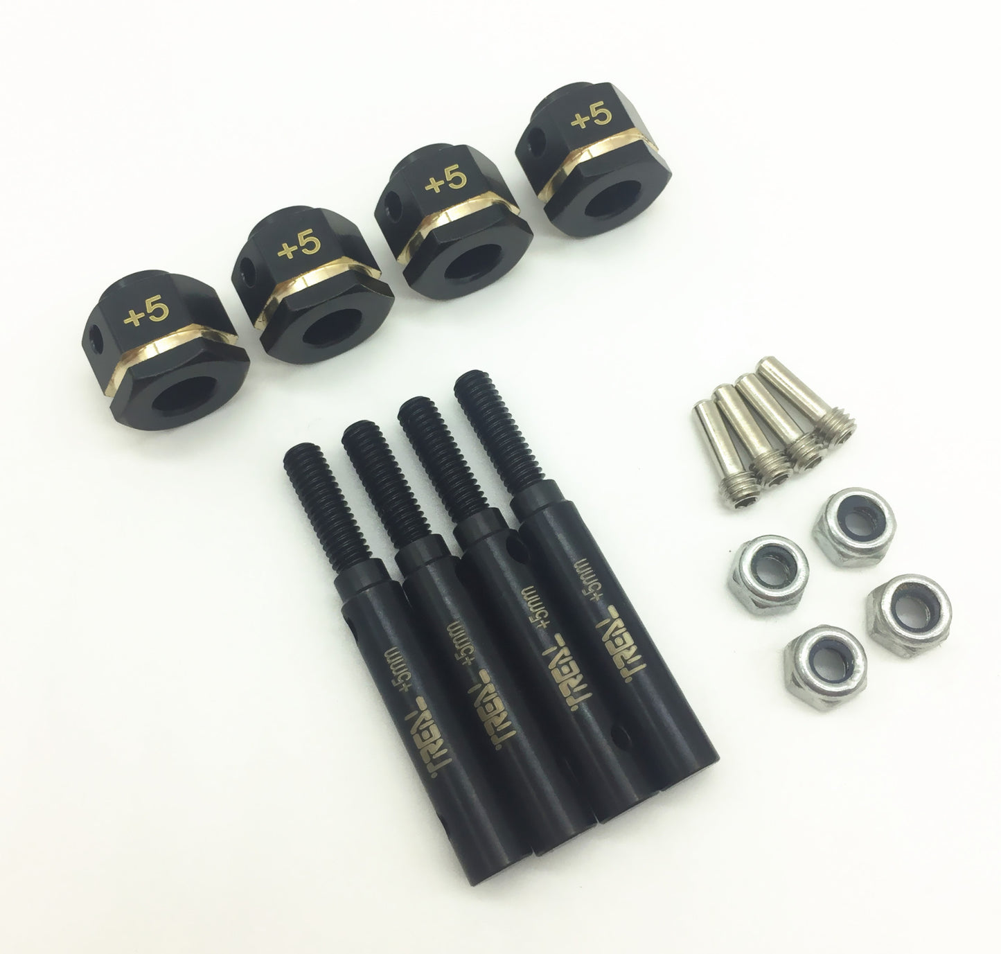 Treal Brass Extended Wheel Hubs Hex Pins +5 and Steel Stub Axle (Portal Drive) Extended +5mm Set for TRX-4 Defender