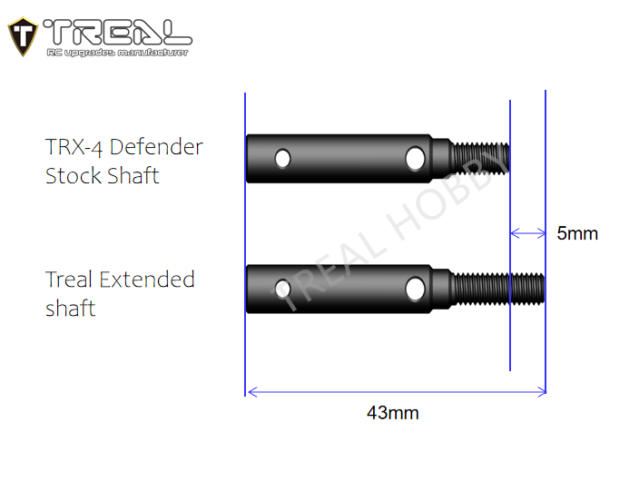 Treal Brass Extended Wheel Hubs Hex Pins +5 and Steel Stub Axle (Portal Drive) Extended +5mm Set for TRX-4 Defender