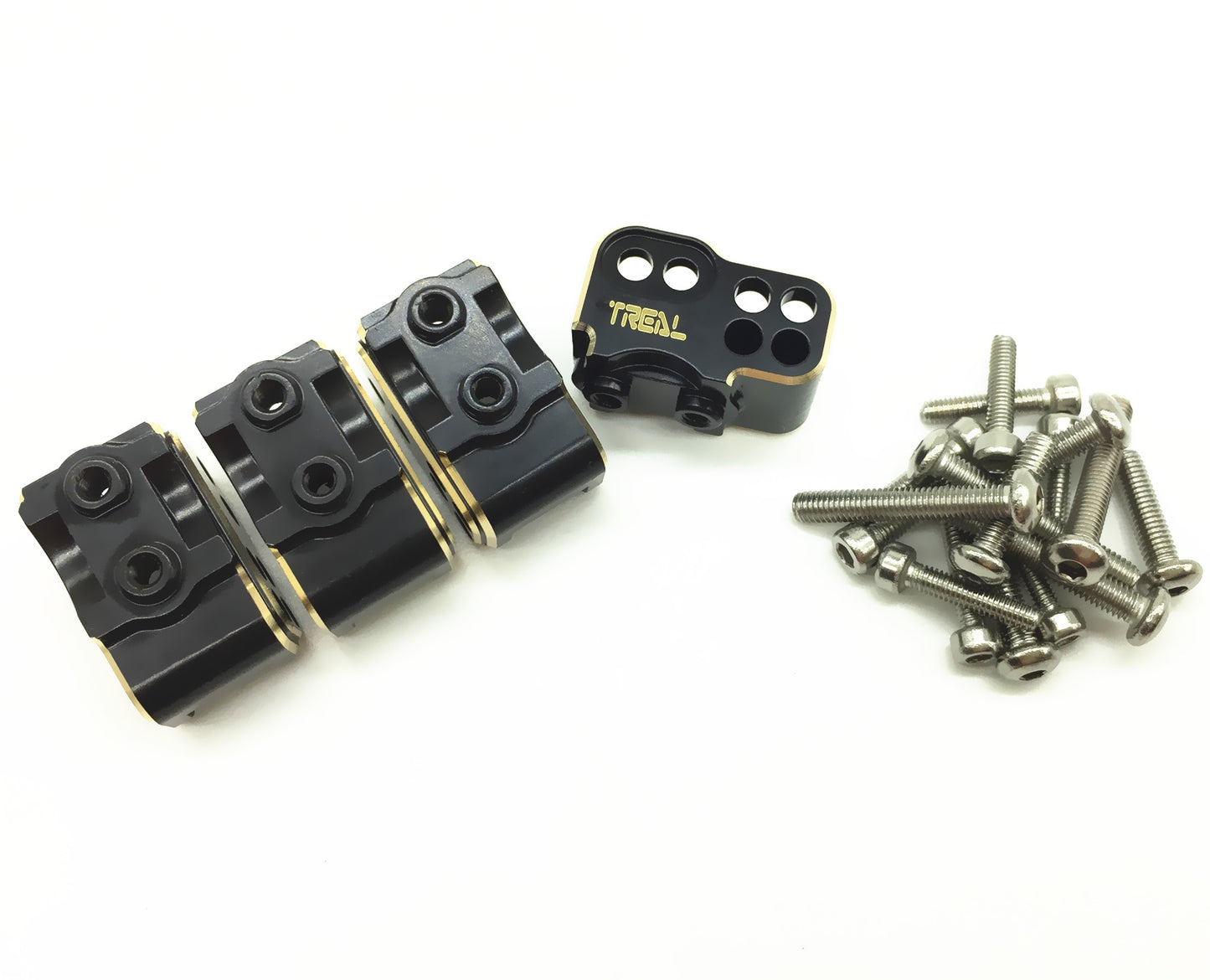 Treal Brass Front and Rear Lower Shock Suspension Link Mounts 4p for SCX10 II