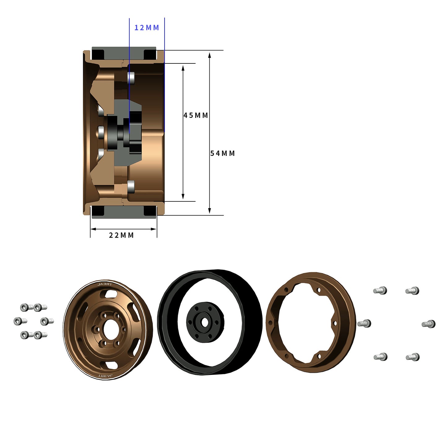 Treal Metal 1.9 Beadlock Wheel Rims 4pcs Vintage Design Wheel Hub for Wagon Wheel 1:10 RC Crawler -Type G
