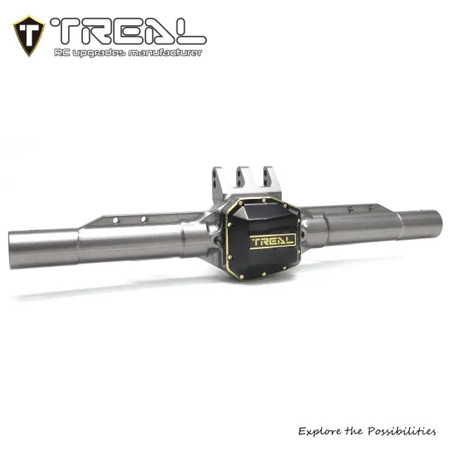 TREAL SCX10 Pro Aluminum 7075 Rear Axle Housing w Tubes Brass Diff Cover Upgrades for Axial 1/10th SCX10 PRO Comp Kit