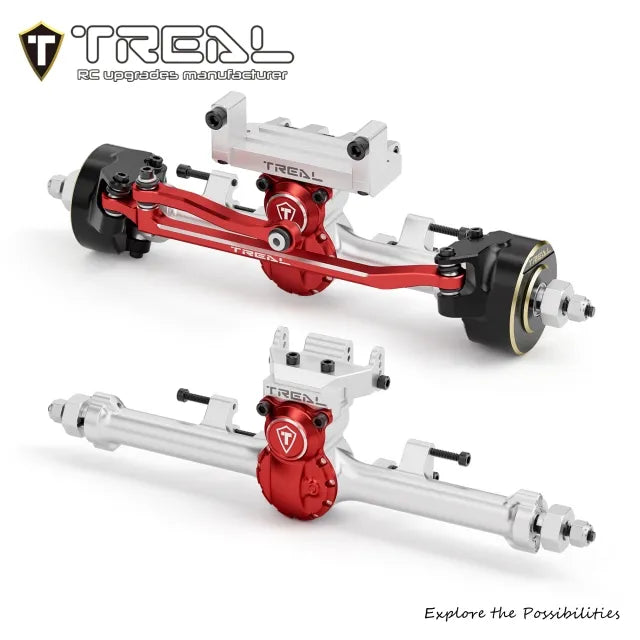 TREAL Vintage CNC 7075 Aluminum Axle Housings F/R for Axial SCX24, +5mm Widened & 55° Steering Angle Upgrade(V2)
