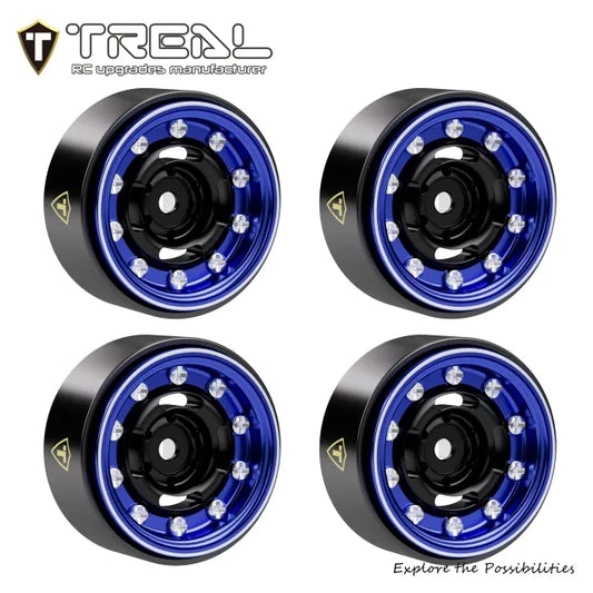 TREAL 0.7'' Vintage Beadlock Wheels CNC Aluminum Brass Weighted Retro Rims 4PCS for Axial SCX30 Crawler-Type F