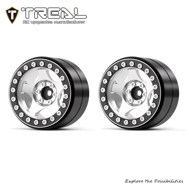 TREAL 2.2" Aluminum Beadlock Wheels (2pcs) Five-Star Style for Axial Ryft Wraith RR10 RC Crawler- Type C