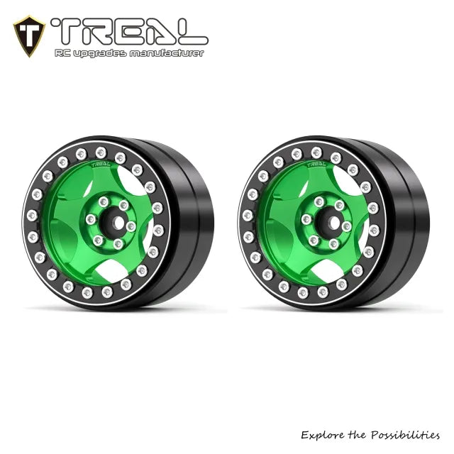 TREAL 2.2" Aluminum Beadlock Wheels (2pcs) Five-Star Style for Axial Ryft Wraith RR10 RC Crawler- Type C