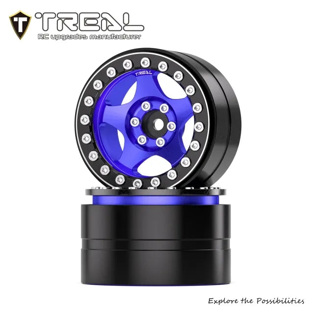 TREAL 2.2" Aluminum Beadlock Wheels (2pcs) Five-Star Style for Axial Ryft Wraith RR10 RC Crawler- Type C
