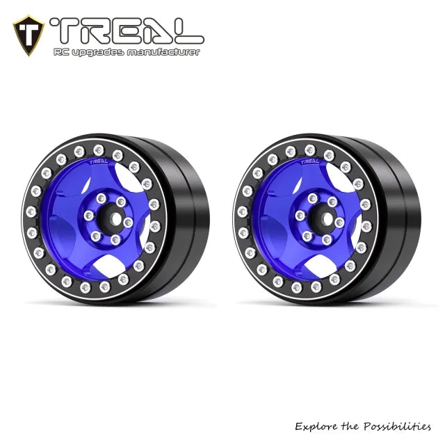 TREAL 2.2" Aluminum Beadlock Wheels (2pcs) Five-Star Style for Axial Ryft Wraith RR10 RC Crawler- Type C