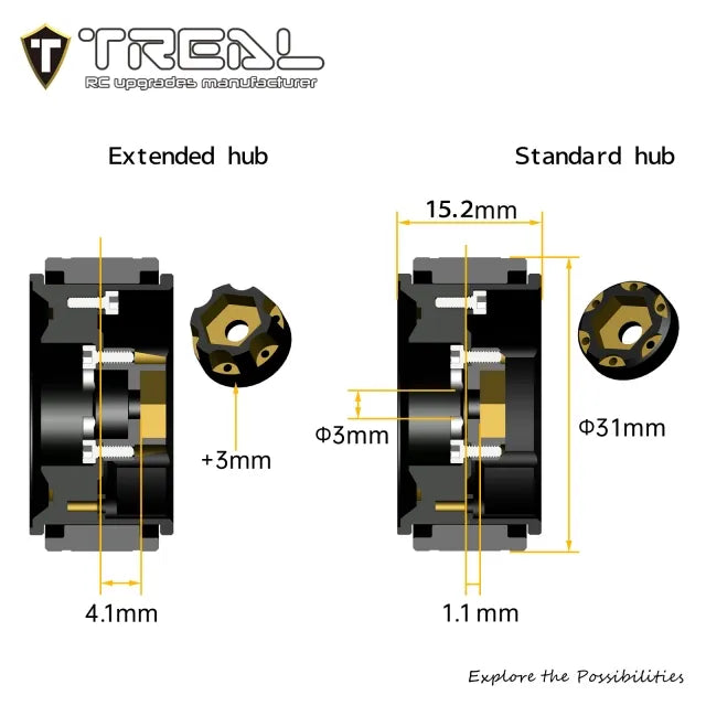 TREAL 1.0 Beadlock Wheels Brass Crawler Wheel Rims Weight (4P) Hubs Removable for SCX24 AX24 FCX24 TRX4M 1/24 1/18 RC Crawler, 50g/pc (Type C)