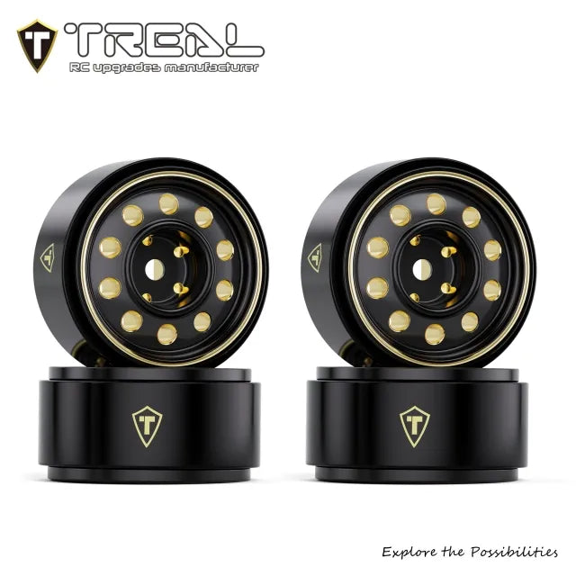 TREAL 0.7" Brass Beadlock Wheels (4Pcs) – 10-Hole Design for Axial SCX30-D