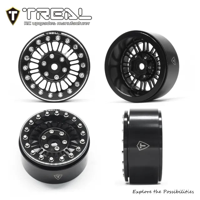 TREAL 1.9" Beadlock Wheels (4) Aluminum CNC Machined Multi Spokes Wheel Heavy Ring for SCX10 III TRX4 D90 1:10 RC Cars --Type K