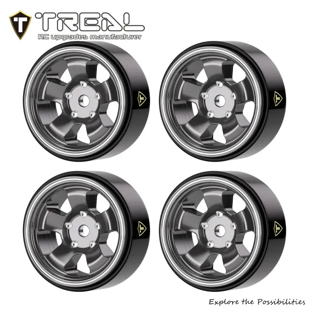 TREAL Aluminum Beadlock Wheels (4P) 5-spoke 0.7'' Wheel for Axial SCX30-Type B