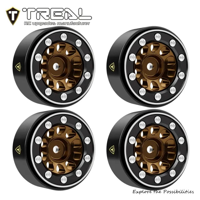 TREAL Aluminum Beadlock Wheels (4P) 0.7'' Wheel for Axial SCX30-Type E