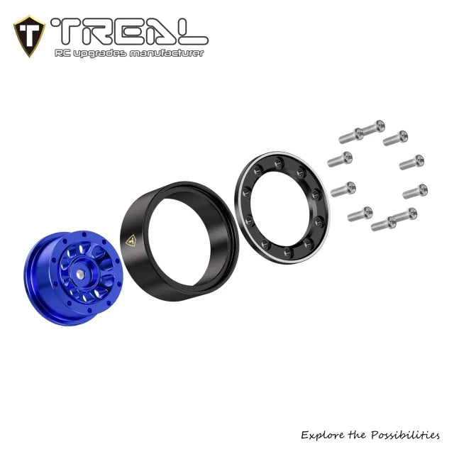 TREAL Aluminum Beadlock Wheels (4P) 0.7'' Wheel for Axial SCX30-Type E
